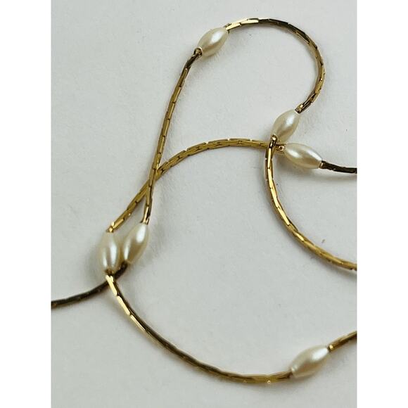 NAPIER Gold Tone Chain Faux Pearl Stations Layering Necklace Dainty Delicate Lon - Picture 15 of 16